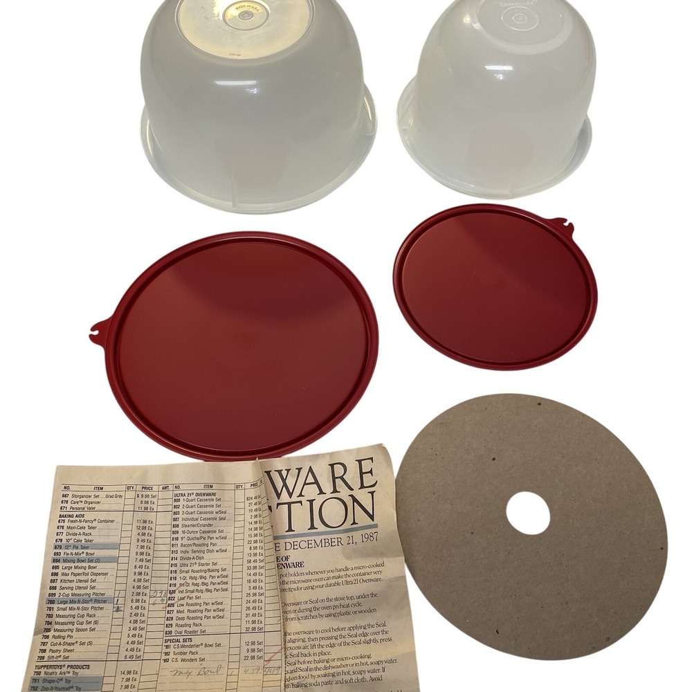 Vintage‎ Tupperware Mixing Bowl Set NOS w/Lids Bag & Paperwork 270-5 271-10 NOS